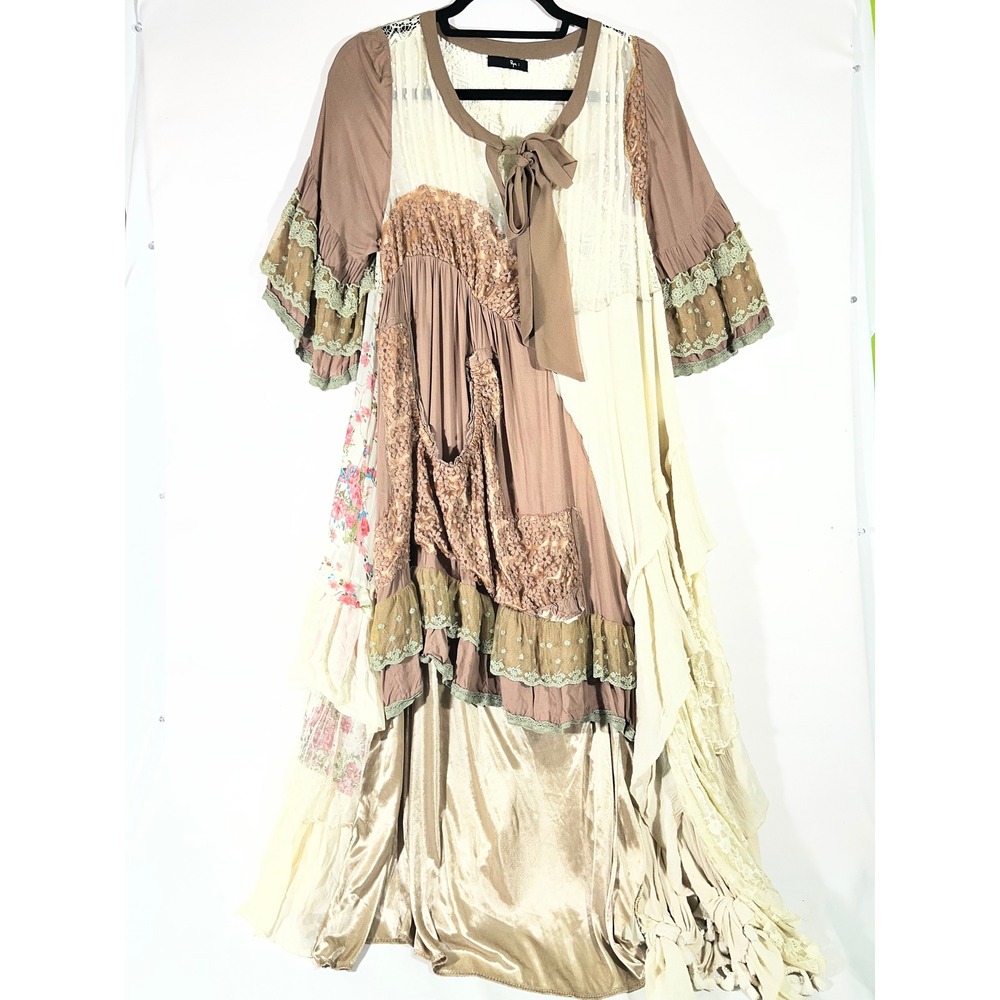 Ryu Patchwork Boho Maxi Dress Brown Cream Women M Floral Lace Shabby Chic
Fairy